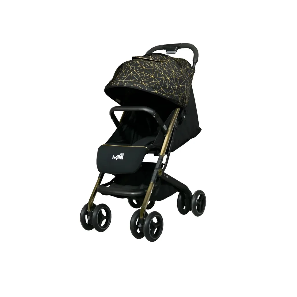 کالسکه مینی پرو دلیجان رنگ مشکی طلایی - سبک و تاشو مخصوص نوزاد