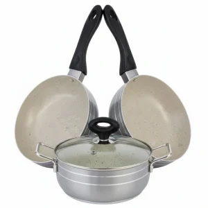 سرویس قابلمه ۴ تیکه وایو جنس تفلون پخت‌وپز آسان با پوشش نچسب و شستشوی راحت 