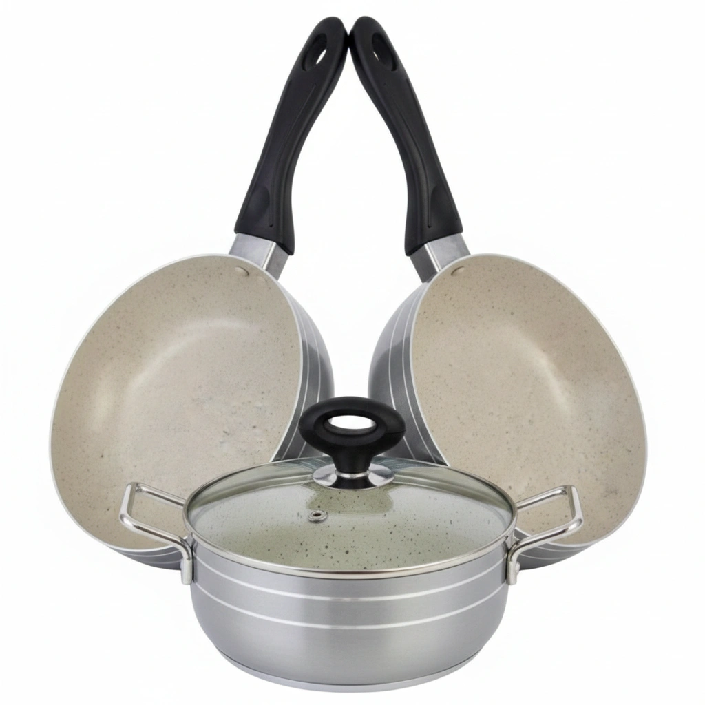 سرویس قابلمه ۴ تیکه وایو جنس تفلون پخت‌وپز آسان با پوشش نچسب و شستشوی راحت