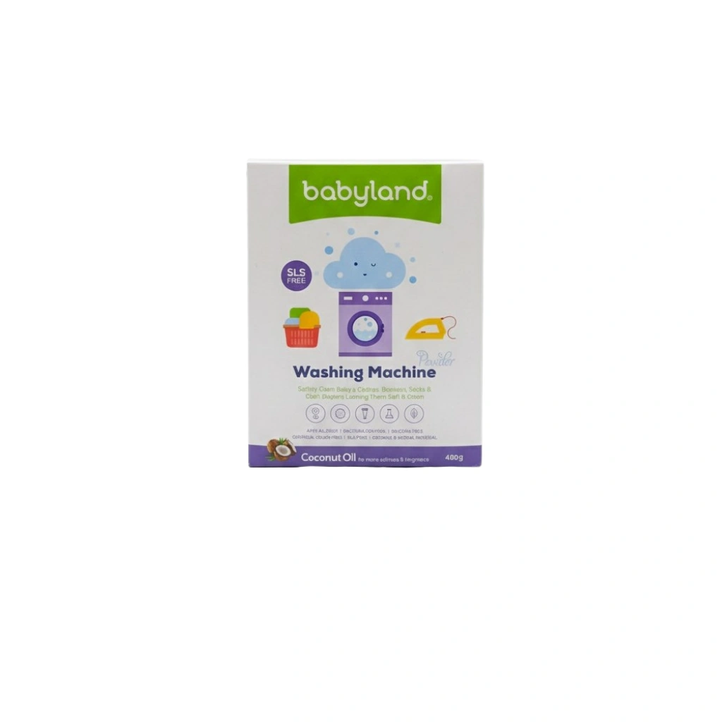 پودر صابون ماشین لباسشویی بیبی لند با روغن نارگیل شوینده ملایم لباس نوزاد و محافظ پوست دست