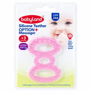 دندان‌گیر سیلیکونی بیبی‌لند مدل OPTION+ Massager کد ۲۴۶ | تسکین‌دهنده و ماساژور لثه نوزاد با طراحی حلقه‌ای و بدون BPA